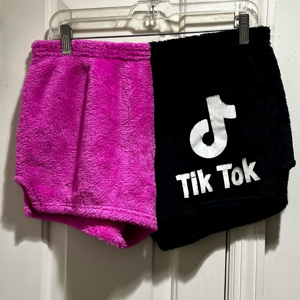 Made with Love and kisses Tik Tok pink and black plush pajama shorts